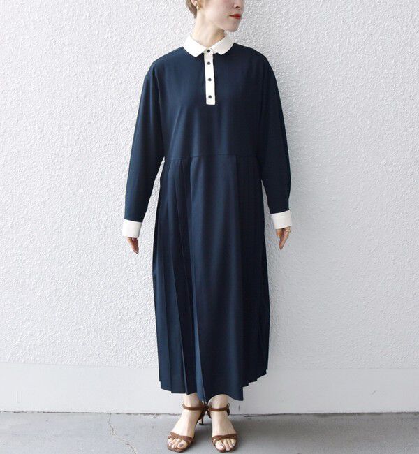 SHIPS any「SHIPS any:〈洗濯機可能〉ジョーゼット プリーツ バイカラー ワンピース」|ワンピース|