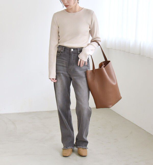 quaranciel「quaranciel:〈手洗い可能〉コットン リブ クルーネック ニット」|ニット・セーター|