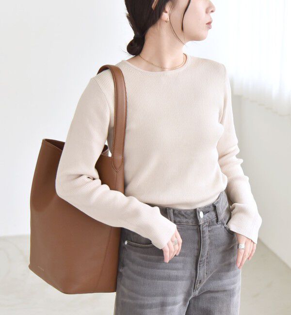 quaranciel「quaranciel:〈手洗い可能〉コットン リブ クルーネック ニット」|ニット・セーター|