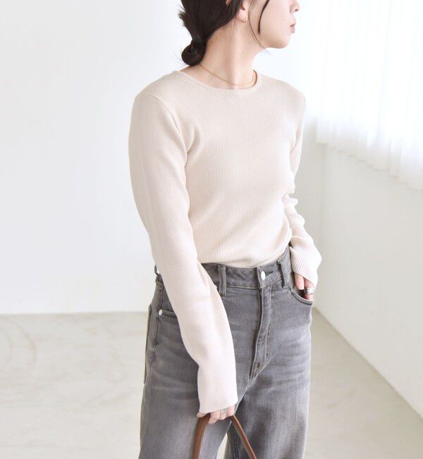 quaranciel「quaranciel:〈手洗い可能〉コットン リブ クルーネック ニット」|ニット・セーター|