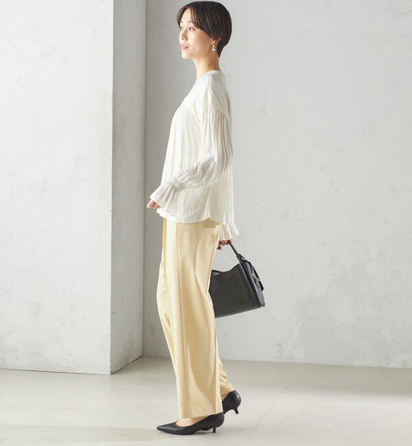 SHIPS for women「〈手洗い可能〉割繊 クルーネック ギャザー ブラウス」|シャツ・ブラウス|