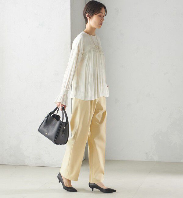 SHIPS for women「〈手洗い可能〉割繊 クルーネック ギャザー ブラウス」|シャツ・ブラウス|