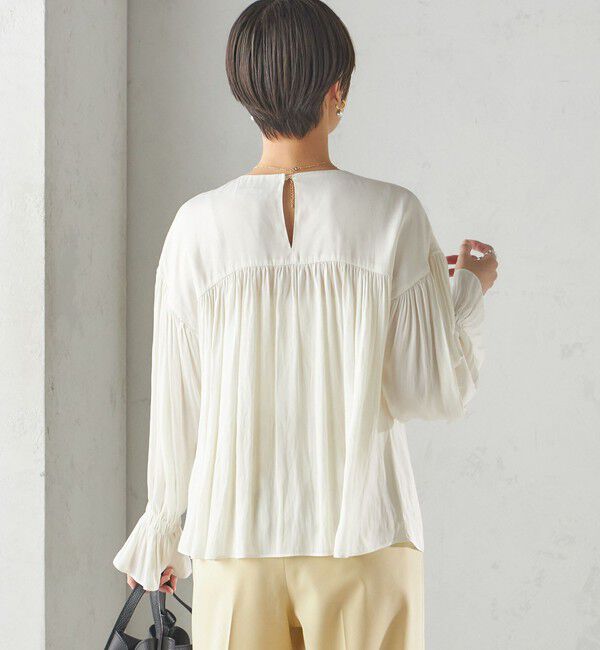SHIPS for women「〈手洗い可能〉割繊 クルーネック ギャザー ブラウス」|シャツ・ブラウス|