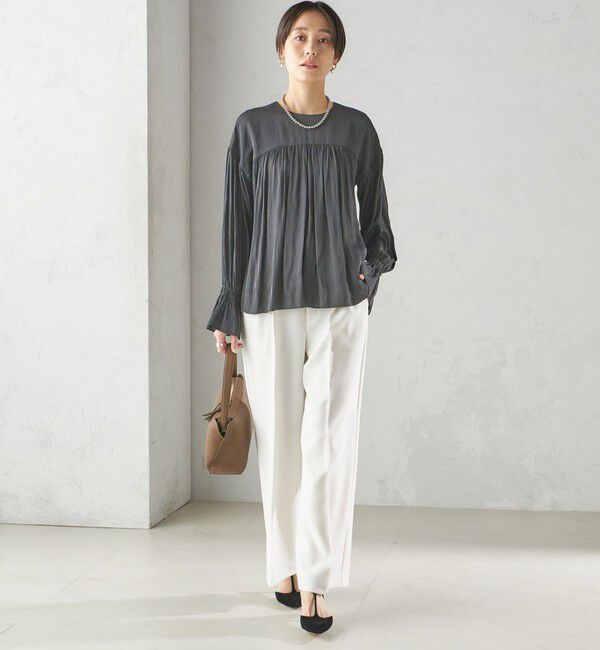 SHIPS for women「〈手洗い可能〉割繊 クルーネック ギャザー ブラウス」|シャツ・ブラウス|