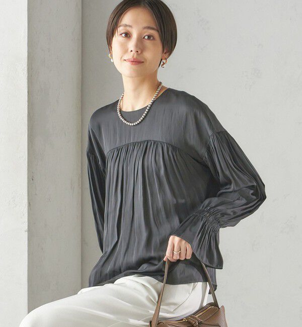 SHIPS for women「〈手洗い可能〉割繊 クルーネック ギャザー ブラウス」|シャツ・ブラウス|
