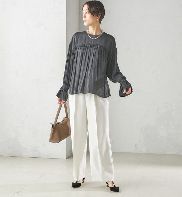 SHIPS for women「〈手洗い可能〉割繊 クルーネック ギャザー ブラウス」|シャツ・ブラウス|