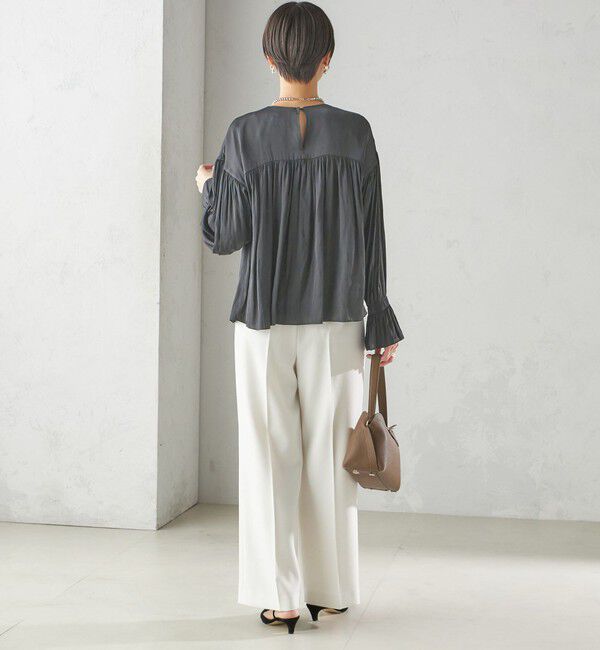 SHIPS for women「〈手洗い可能〉割繊 クルーネック ギャザー ブラウス」|シャツ・ブラウス|