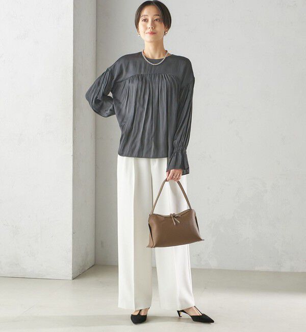 SHIPS for women「〈手洗い可能〉割繊 クルーネック ギャザー ブラウス」|シャツ・ブラウス|