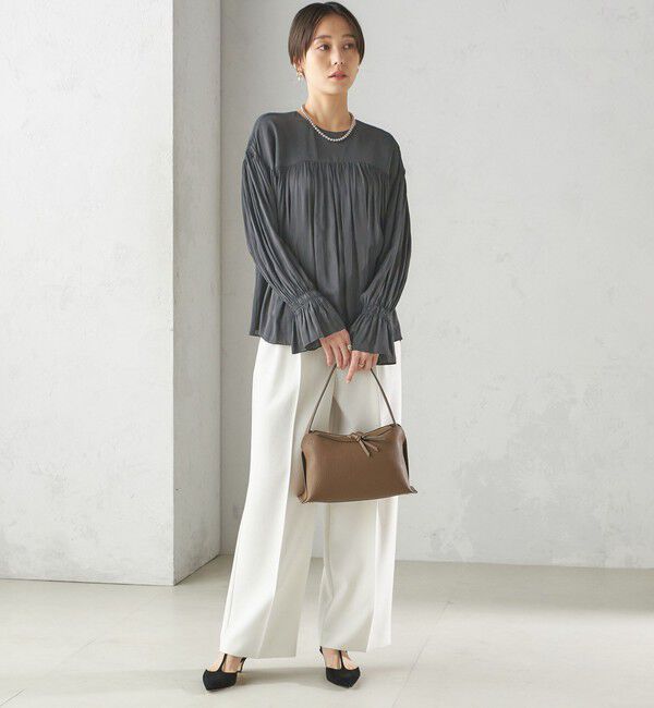 SHIPS for women「〈手洗い可能〉割繊 クルーネック ギャザー ブラウス」|シャツ・ブラウス|