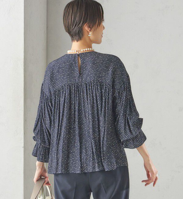 SHIPS for women「〈手洗い可能〉割繊 クルーネック ギャザー ブラウス」|シャツ・ブラウス|