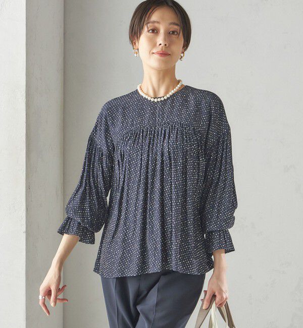 SHIPS for women「〈手洗い可能〉割繊 クルーネック ギャザー ブラウス」|シャツ・ブラウス|