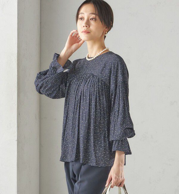 SHIPS for women「〈手洗い可能〉割繊 クルーネック ギャザー ブラウス」|シャツ・ブラウス|
