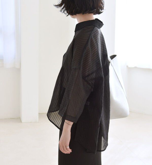 quaranciel「quaranciel:〈手洗い可能〉シアー ストライプ ボーダー ビッグ シャツ」|シャツ・ブラウス|