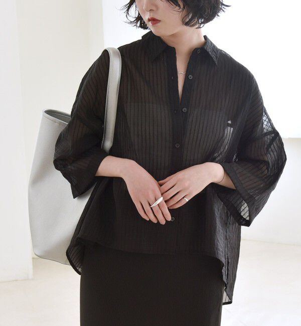 quaranciel「quaranciel:〈手洗い可能〉シアー ストライプ ボーダー ビッグ シャツ」|シャツ・ブラウス|