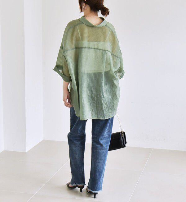 quaranciel「quaranciel:〈手洗い可能〉シアー ストライプ ボーダー ビッグ シャツ」|シャツ・ブラウス|