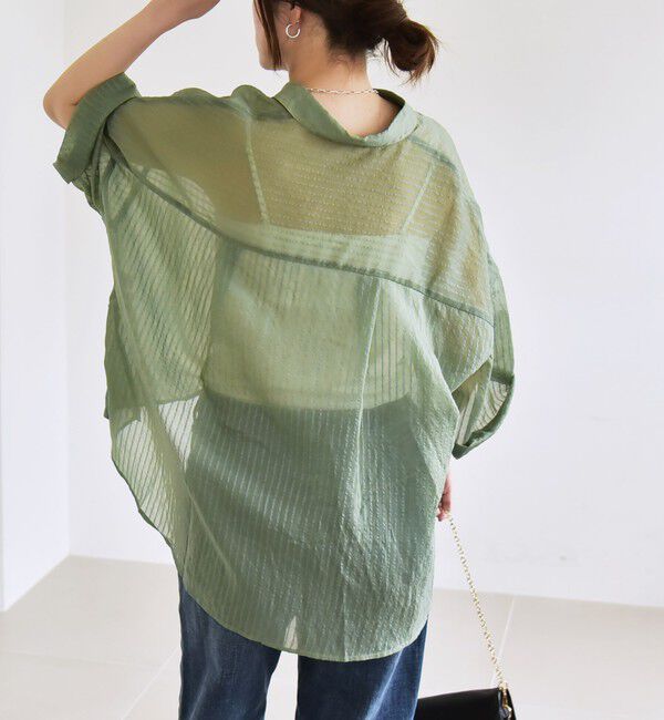 quaranciel「quaranciel:〈手洗い可能〉シアー ストライプ ボーダー ビッグ シャツ」|シャツ・ブラウス|