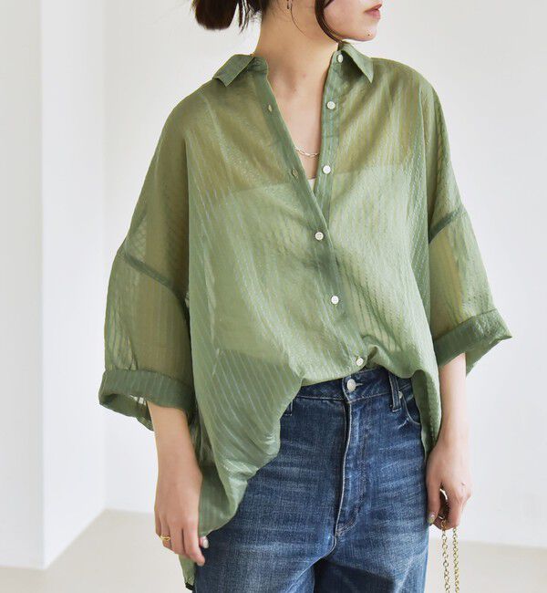 quaranciel「quaranciel:〈手洗い可能〉シアー ストライプ ボーダー ビッグ シャツ」|シャツ・ブラウス|