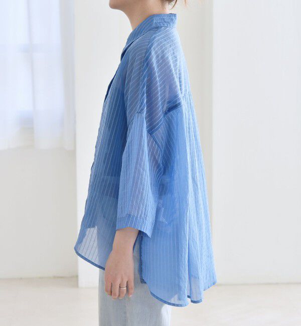 quaranciel「quaranciel:〈手洗い可能〉シアー ストライプ ボーダー ビッグ シャツ」|シャツ・ブラウス|