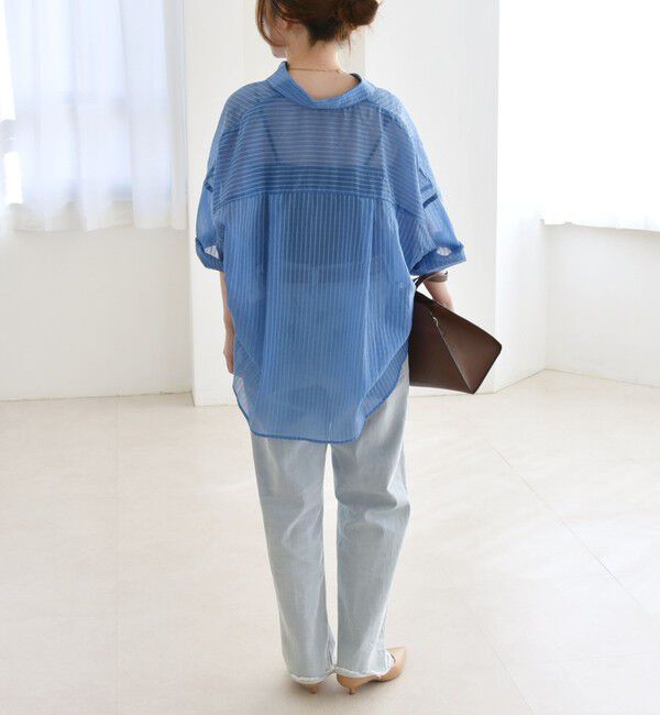 quaranciel「quaranciel:〈手洗い可能〉シアー ストライプ ボーダー ビッグ シャツ」|シャツ・ブラウス|