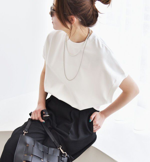 quaranciel「quaranciel:〈洗濯機可能〉ライト ポンチ コンパクト フレンチスリーブ TEE」|Tシャツ・カットソー|オフホワイト