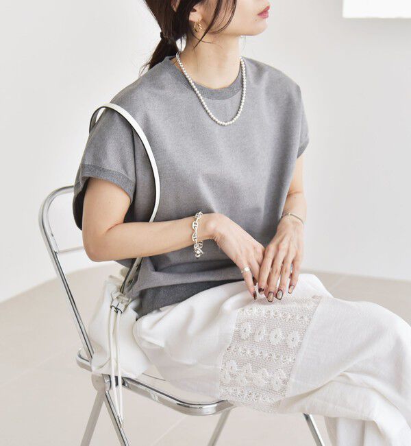 quaranciel「quaranciel:〈洗濯機可能〉ライト ポンチ コンパクト フレンチスリーブ TEE」|Tシャツ・カットソー|ライトグレー