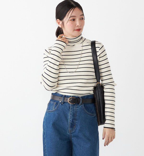 SHIPS Colors 「SHIPS Colors:〈手洗い可能〉ボーダー リブ タートルネック ニット◇」|ニット・セーター|