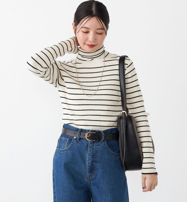 SHIPS Colors 「SHIPS Colors:〈手洗い可能〉ボーダー リブ タートルネック ニット◇」|ニット・セーター|