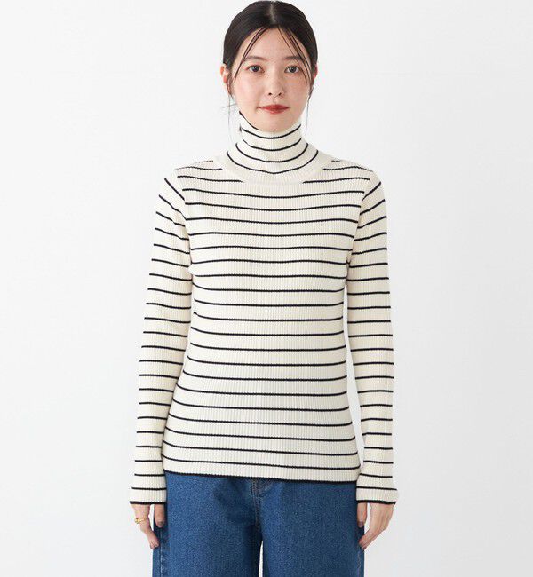SHIPS Colors 「SHIPS Colors:〈手洗い可能〉ボーダー リブ タートルネック ニット◇」|ニット・セーター|