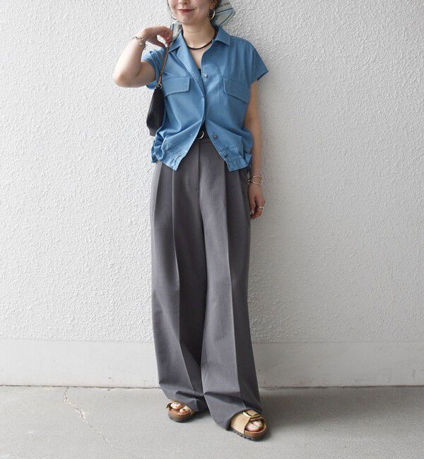 SHIPS any「《予約》SHIPS any:〈洗濯機可能〉シャンブレー デニム フレンチスリーブ ドロスト シャツ」|シャツ・ブラウス|