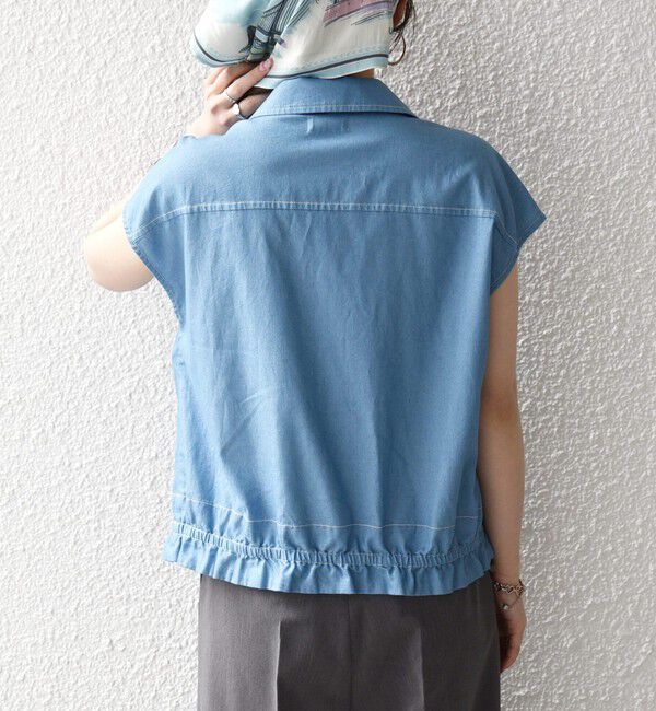 SHIPS any「《予約》SHIPS any:〈洗濯機可能〉シャンブレー デニム フレンチスリーブ ドロスト シャツ」|シャツ・ブラウス|