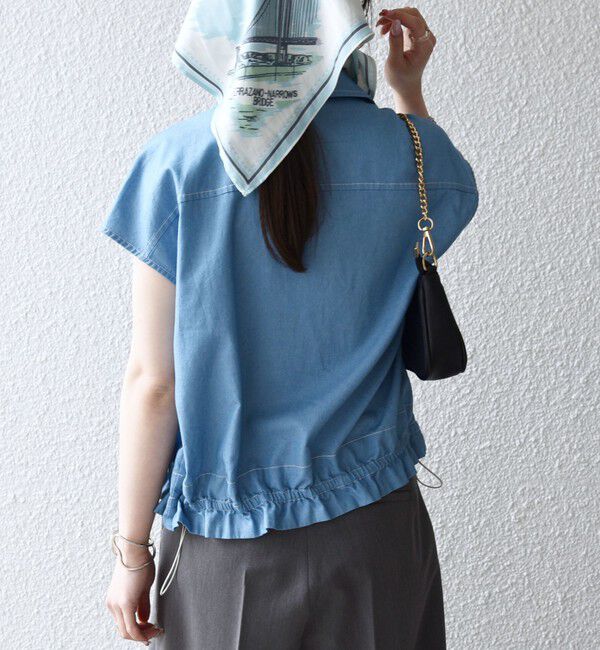 SHIPS any「《予約》SHIPS any:〈洗濯機可能〉シャンブレー デニム フレンチスリーブ ドロスト シャツ」|シャツ・ブラウス|