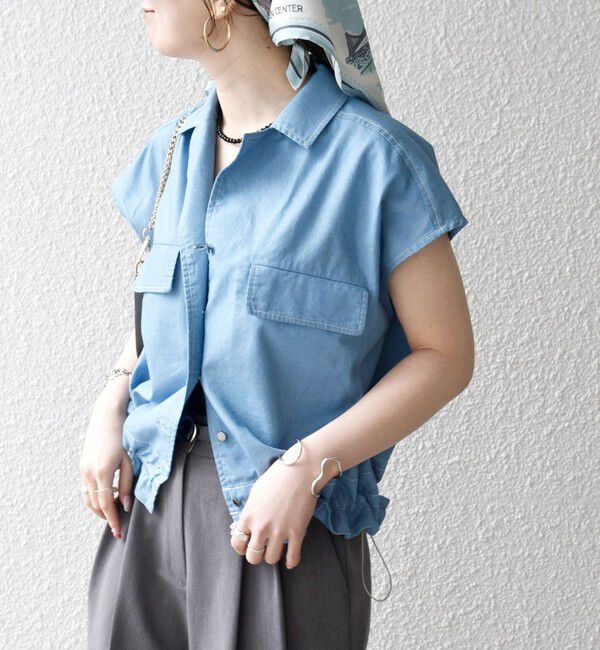 SHIPS any「《予約》SHIPS any:〈洗濯機可能〉シャンブレー デニム フレンチスリーブ ドロスト シャツ」|シャツ・ブラウス|