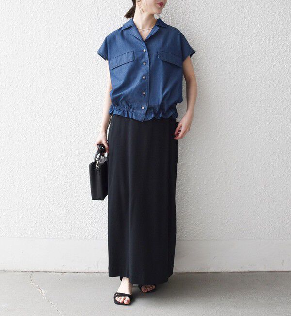 SHIPS any「《予約》SHIPS any:〈洗濯機可能〉シャンブレー デニム フレンチスリーブ ドロスト シャツ」|シャツ・ブラウス|