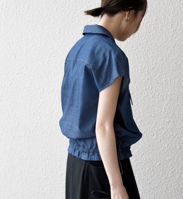 SHIPS any「《予約》SHIPS any:〈洗濯機可能〉シャンブレー デニム フレンチスリーブ ドロスト シャツ」|シャツ・ブラウス|