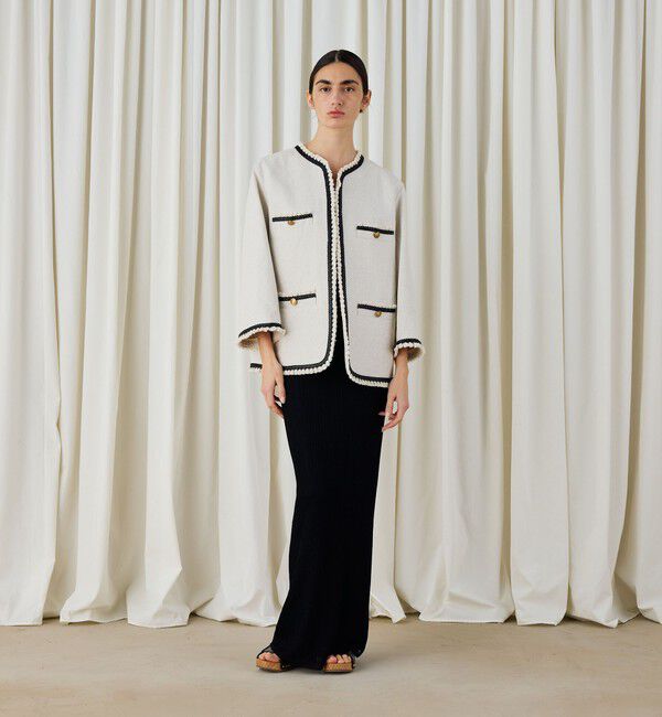 DES PRES「コットンリネンハイカウントクロス ミディジャケット」|ノーカラージャケット|