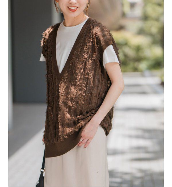 Spick and Span「《追加》フリンジニットベスト」|ベスト・ジレ|