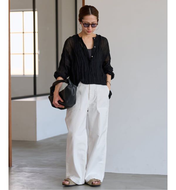 FRAMeWORK「≪追加≫LINENクレープヘンリーネックブラウス 3」|シャツ・ブラウス|