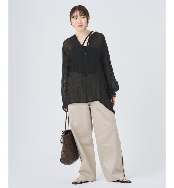 FRAMeWORK「≪追加≫LINENクレープヘンリーネックブラウス 3」|シャツ・ブラウス|