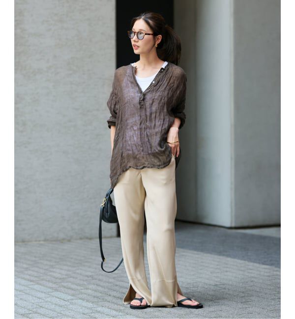 FRAMeWORK「≪追加≫LINENクレープヘンリーネックブラウス 3」|シャツ・ブラウス|