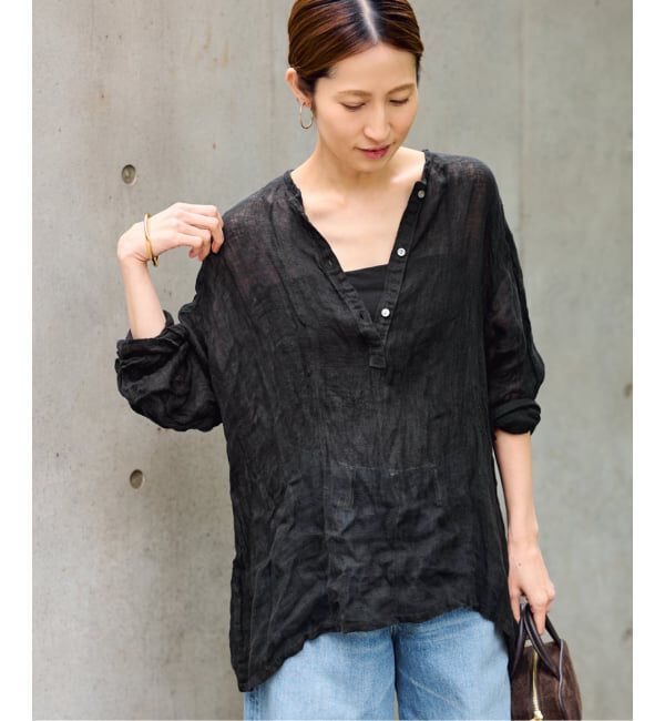 FRAMeWORK「≪追加≫LINENクレープヘンリーネックブラウス 3」|シャツ・ブラウス|