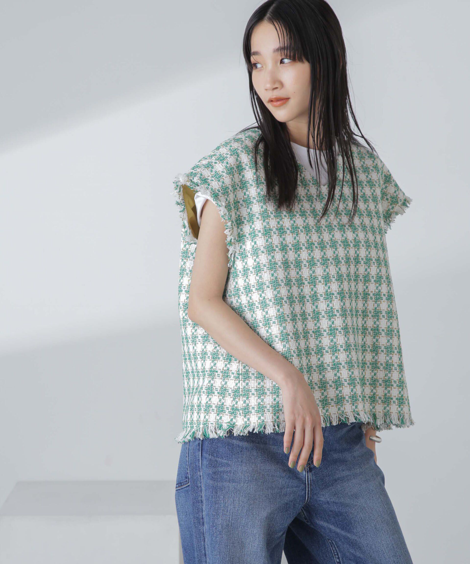 nano･universe「ラメファンシーツイード ショートジレ」|ベスト・ジレ|