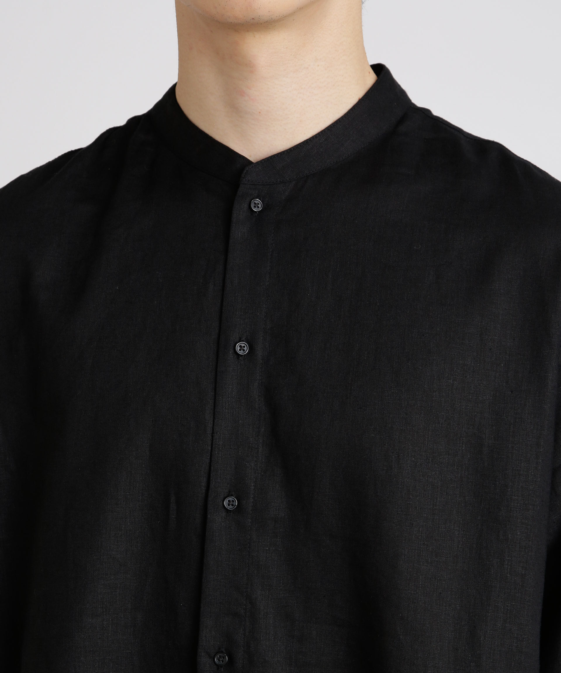 nano･universe「アンチスメルリネン バンドカラーシャツ 長袖」|シャツ・ブラウス|