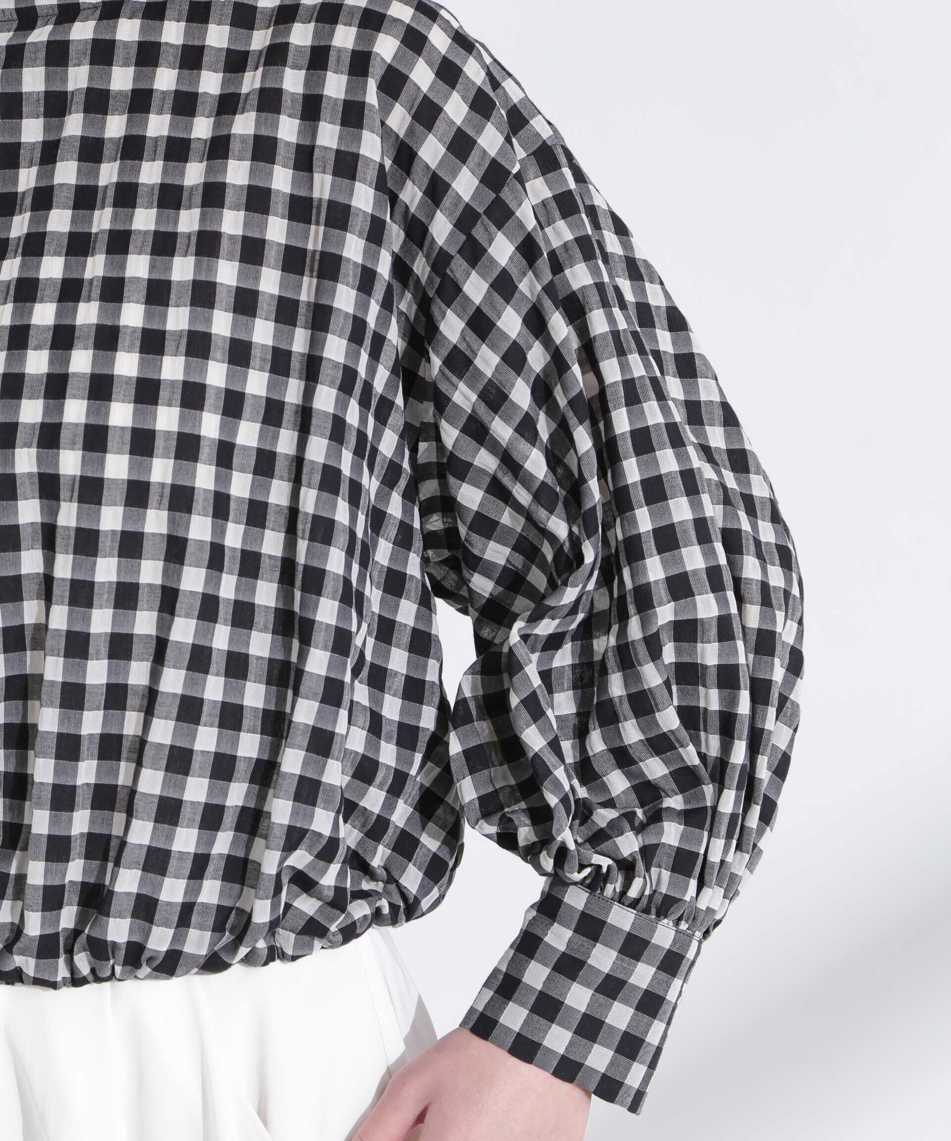 nano･universe「シアーチェックバックオープンバルーンブラウス」|シャツ・ブラウス|