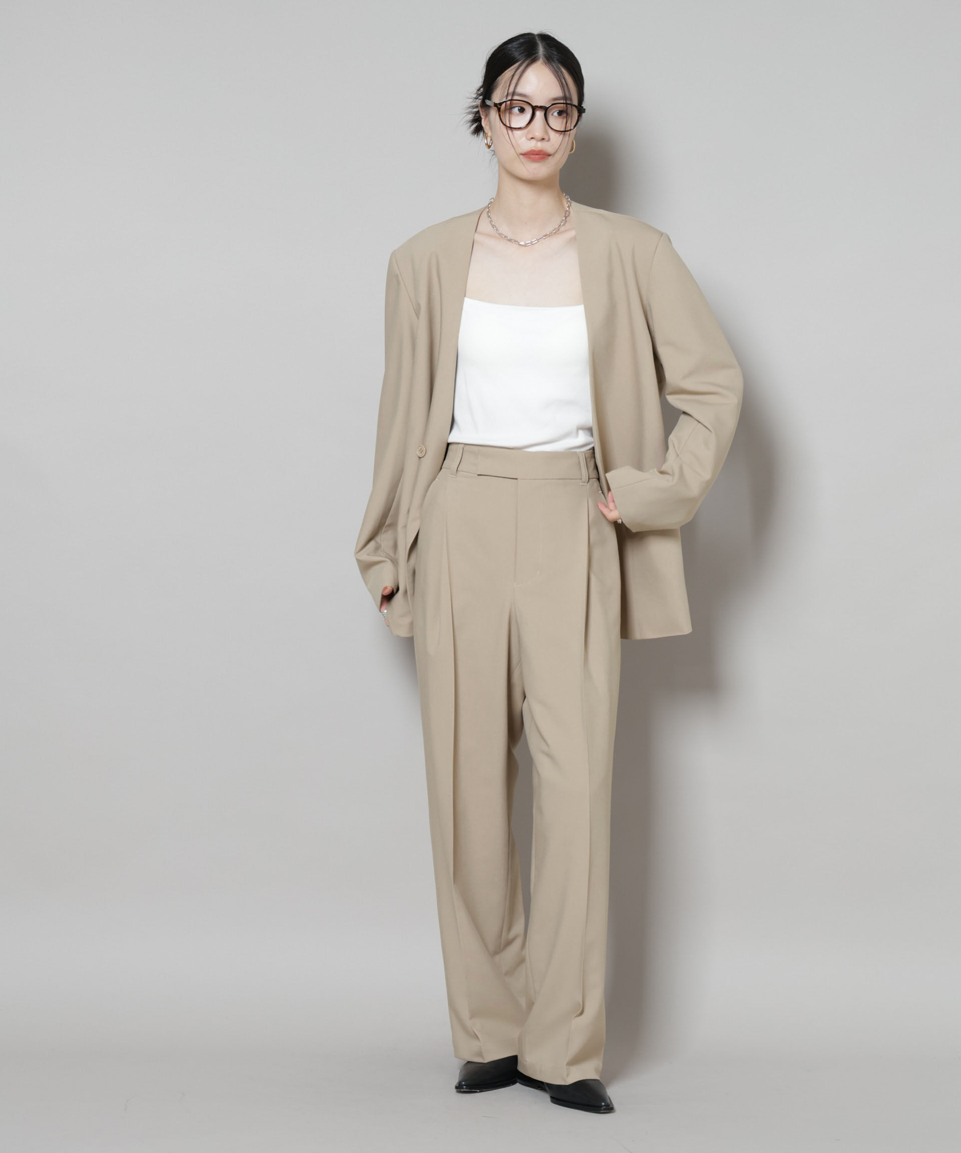 nano･universe「ワンタックセンタープレスストレートパンツ(セットアップ可)」|チノ|