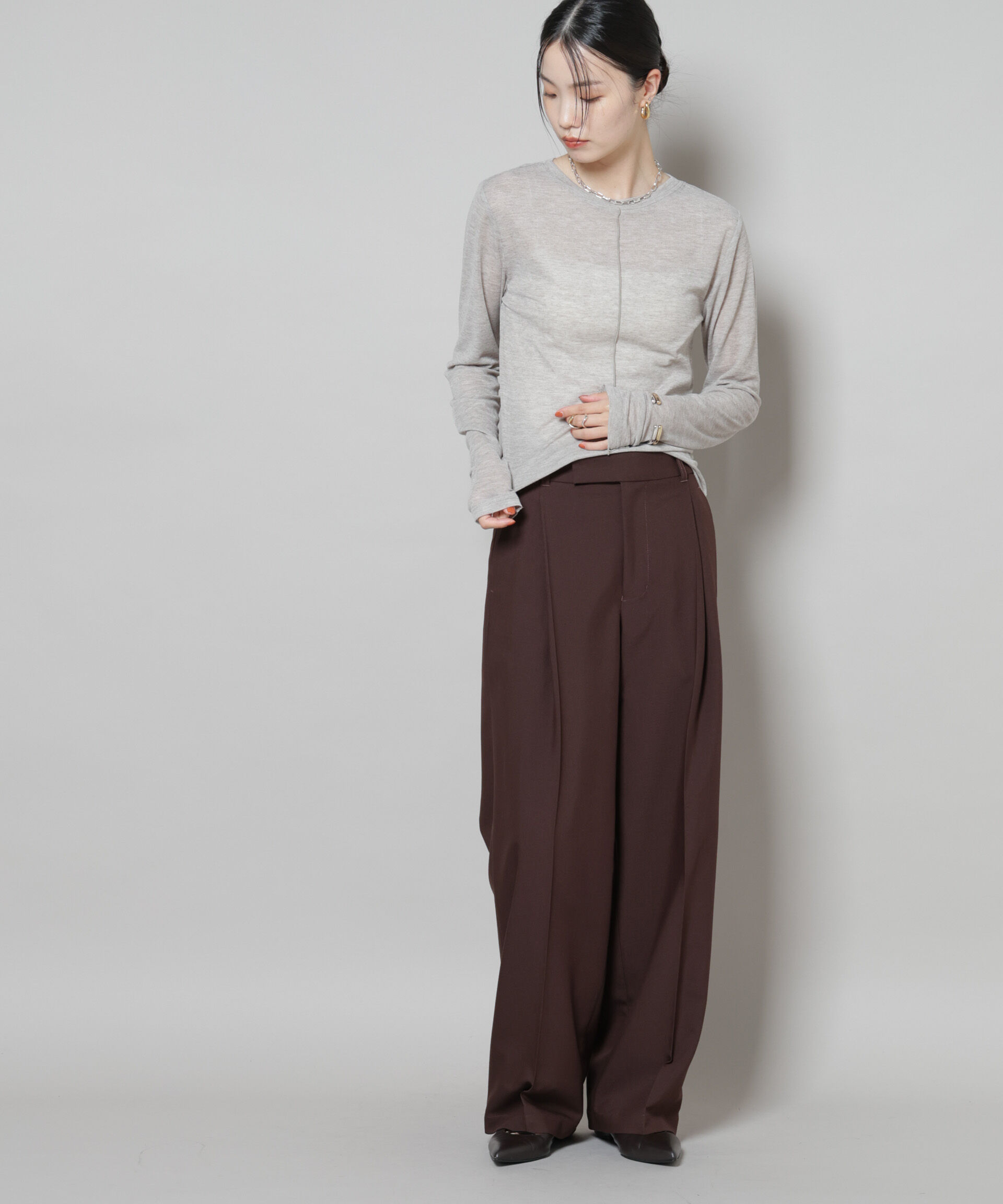 nano･universe「ワンタックセンタープレスストレートパンツ(セットアップ可)」|チノ|