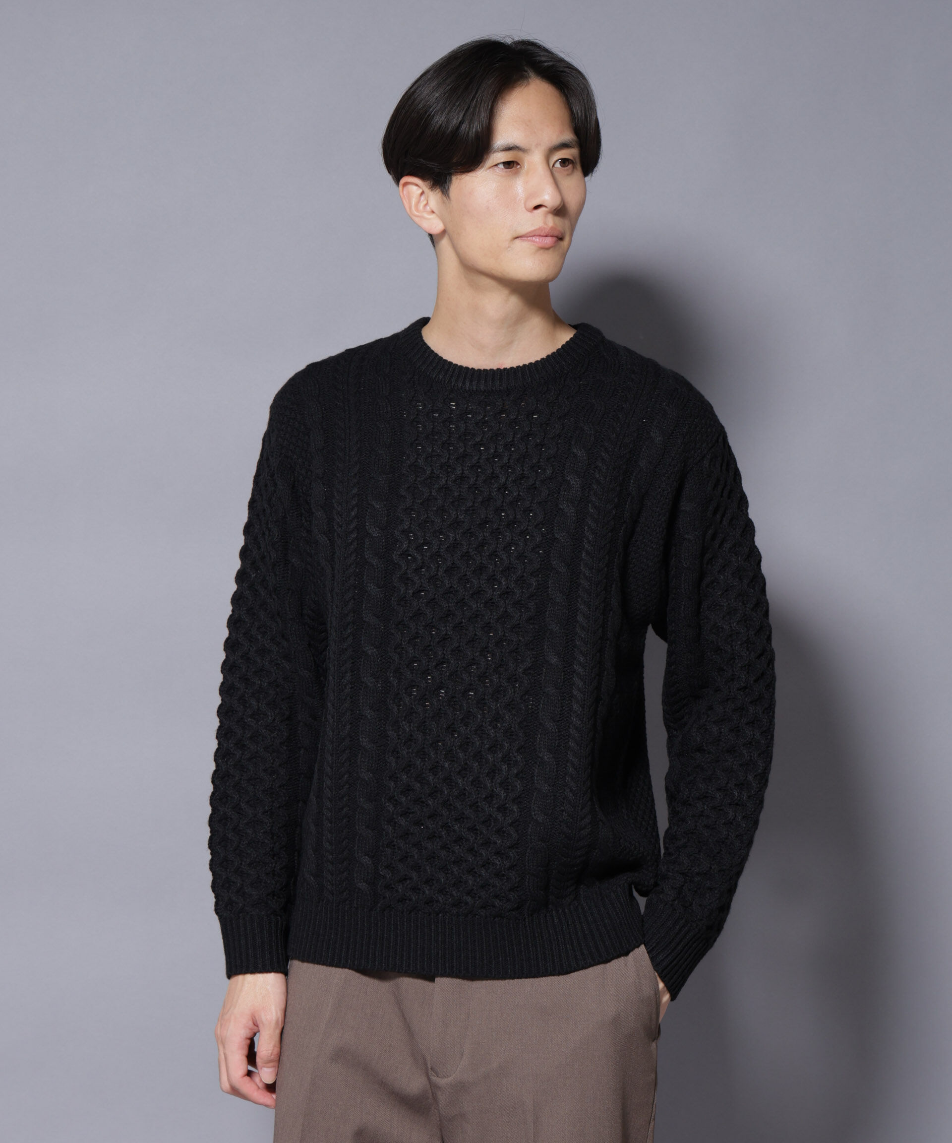 nano･universe「ローゲージケーブルニット」|ニット・セーター|