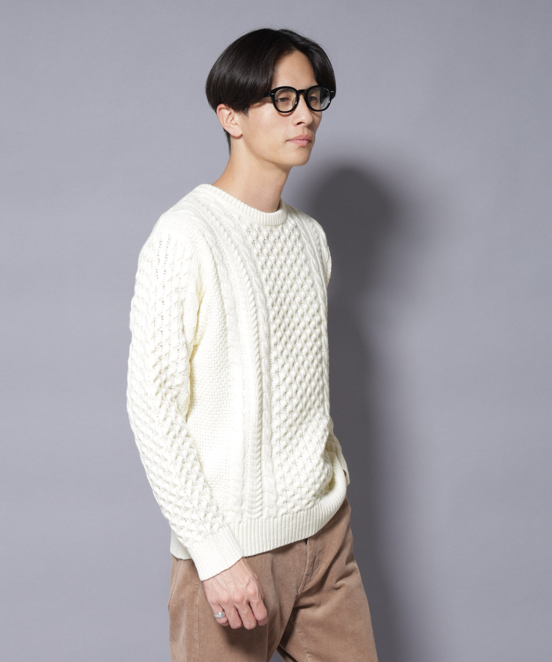 nano･universe「ローゲージケーブルニット」|ニット・セーター|
