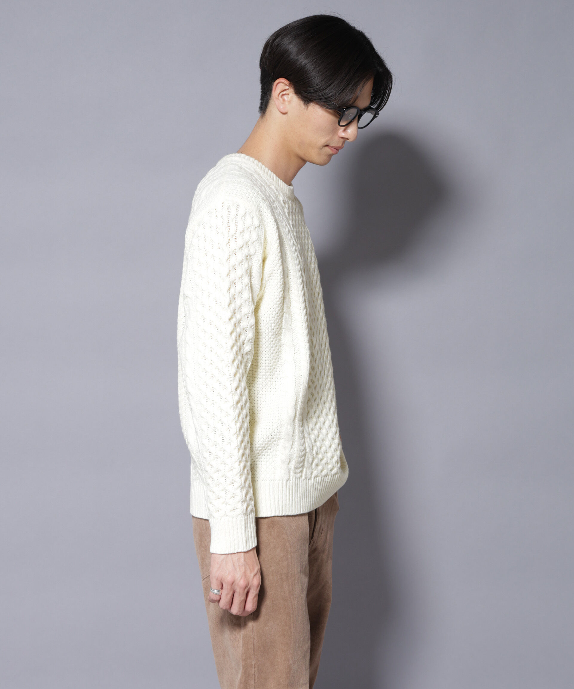 nano･universe「ローゲージケーブルニット」|ニット・セーター|