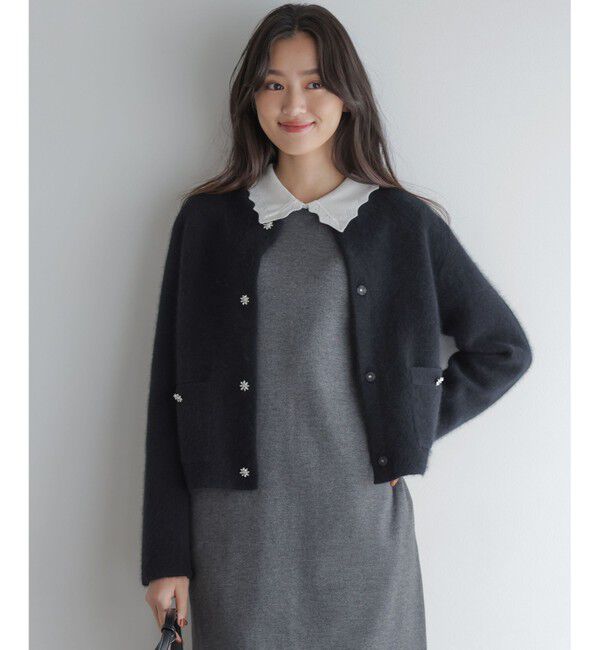 組曲「【加藤ローサさん着用】フラッフィーファーニット ジャケット」|カーディガン|ブラック系