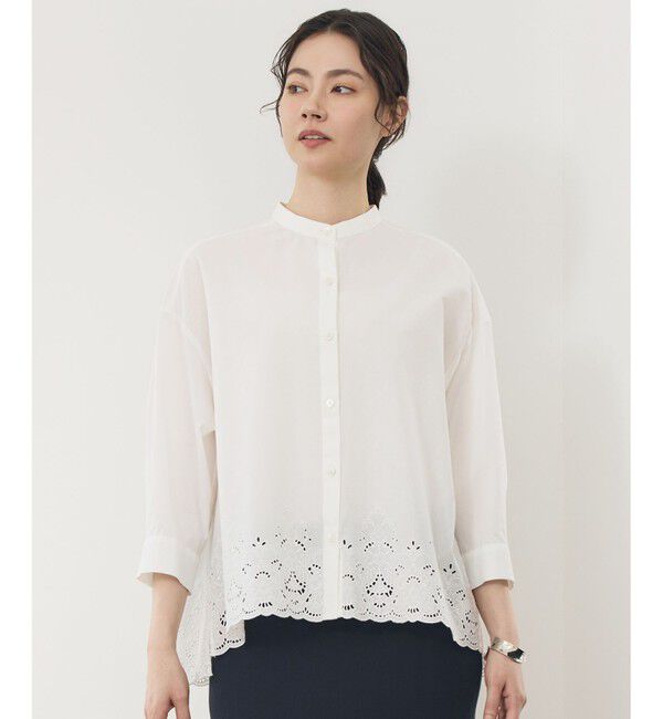 自由区「エンブロイダリーブロードバンドカラー ブラウス」|シャツ・ブラウス|オフ